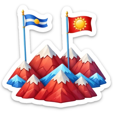 A blue , white and red flag With three mountain and a sun and ⚖️ in the upper part of mountains sticker