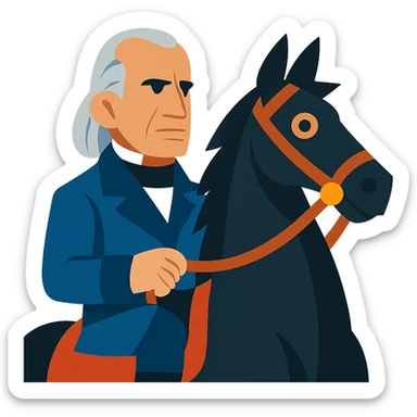 President Polk's face on a black horse sticker