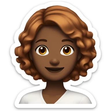 serena joy. Happy face. Reddish brown layered bob hairstyle. Brown eyes. Dark brown skin sticker