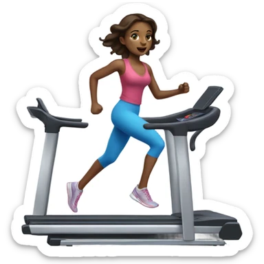 Realistic brunette girl with bright blue eyes running on treadmill  sticker