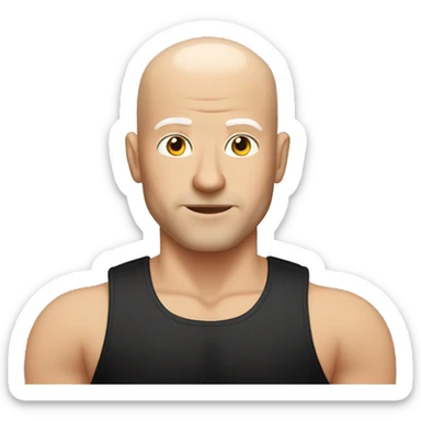 white guy with no hair, in a black tank top doing shoulder press sticker