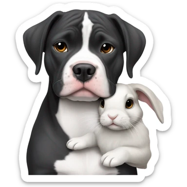 black and white pitbull hugging a grey holland lop  sticker