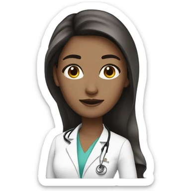 Beautiful doctor with brunette long hair with fair skin, black eye color sticker