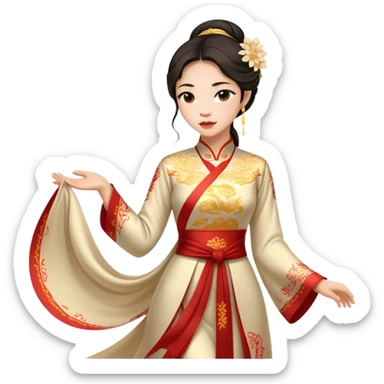 Cinematic Realistic Áo Dài Portrait Emoji, depicted as an elegant traditional Vietnamese dress with flowing graceful lines and delicate patterns, rendered with rich textures and soft ethereal lighting that captures its timeless beauty. sticker