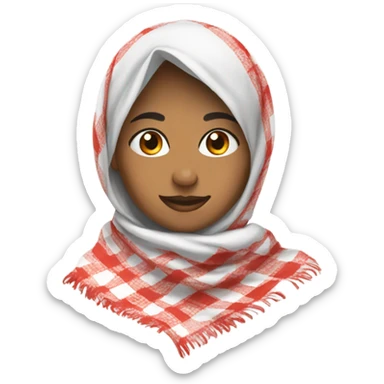 woman fixing red and white checkered kuffiyeh sticker