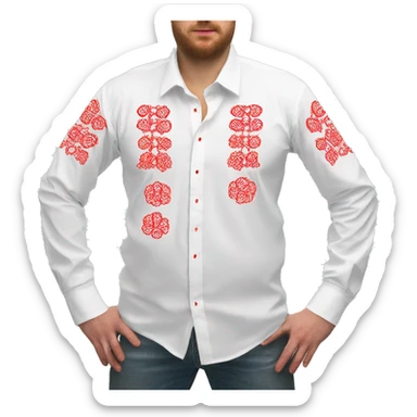  Shirt  vyshyvanka, white with red round embodiary on sleeves sticker
