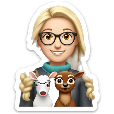 happy white girl with glasses with Rudolph  sticker