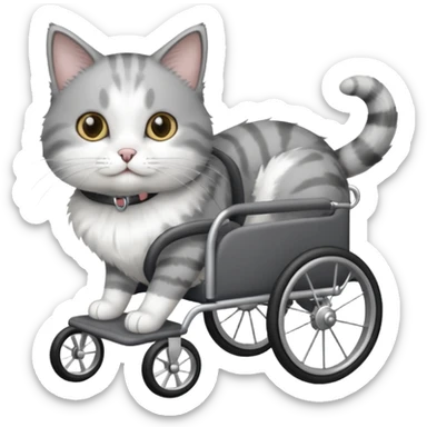 grey and white cat in a pet wheelchair sticker
