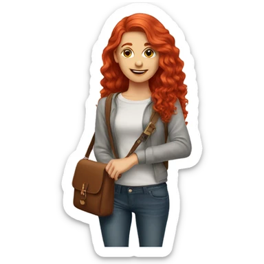 red head student wearing cross body purse sticker