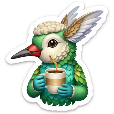 Part hummingbird part lamb drinking coffee sticker