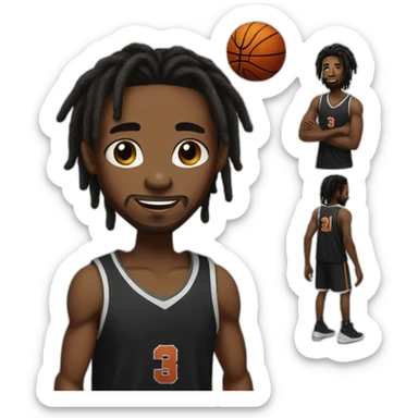 Black man with dreads and a black tank top playing basketball sticker