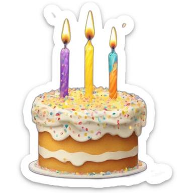 Confetti birthday cake with candles shaped like 2 and 1 on top sticker