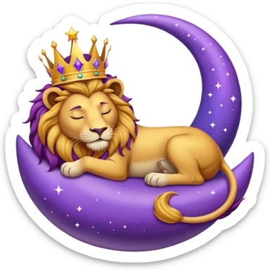 Lion with a crown sleeping on a purple crescent moon  sticker