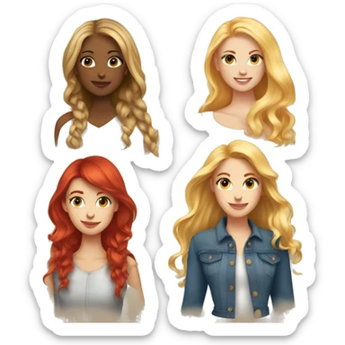 five beautiful girls, blonde, two fair-haired and two red-haired sticker