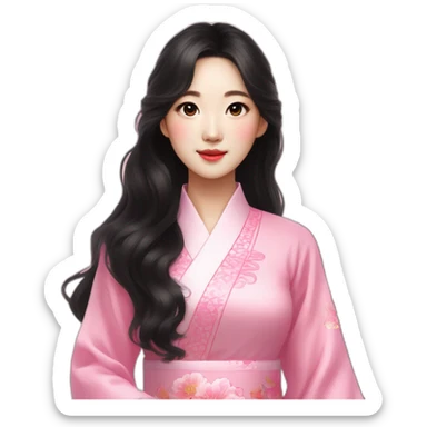 cute go yoon jung with wavy black hair posing with pink ao dai full body sticker