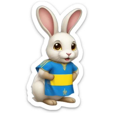 rabbit in a Ukrainian flag costume sticker