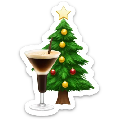 christmas tree holding an espresso martini cocktail sticker