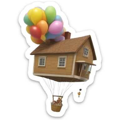 Lots of tiny Balloon Angel Clips pick up the one last floating house on the surface of the sea to join a whole cluster of houses floating on the clouds in the sky sticker