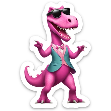 Dancing dinosaur with a pink coquette and sunglasses wearing a skirt sticker