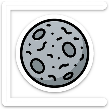 Mercury planet emoji, round, rocky gray ball covered in pitted marks and rough patches sticker