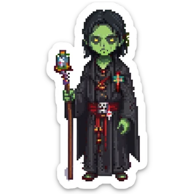 a zombie from the game DAYZ, A PRIEST WITH BLACK HAIR WEARING A BLACK ROBE sticker