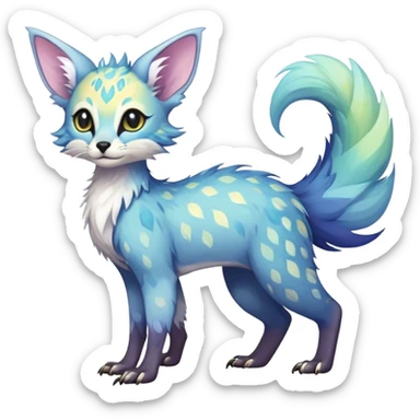 Epic Feral Rare Fantasy shiny colorful pastel Vernid-Trico-species by LiLaiRa, random markings, tufted tail, tufted ears, full body sticker
