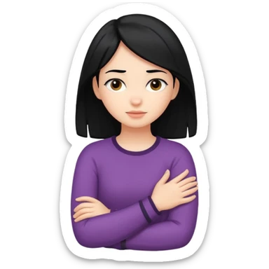 Girl with black hair crossing her arms around her neck sticker