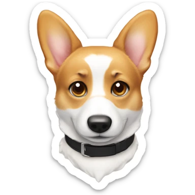 White and tan corgi with collar that reads Benito sticker