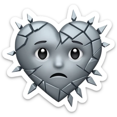 A broken heart emoji, fractured into sharp, jagged pieces, with a sense of sadness and loss sticker