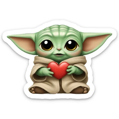 Baby Yoda with heart sticker