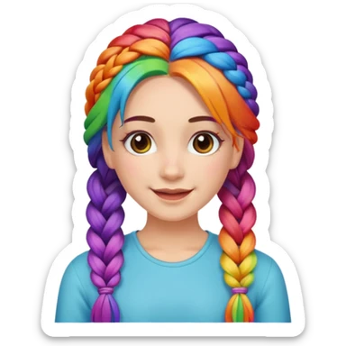 Woman with braided rainbow hair, happy — long braids  sticker