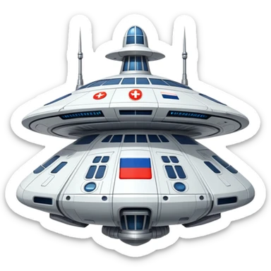 Sci-fi Russian mothership with flag colors incorporated in design sticker