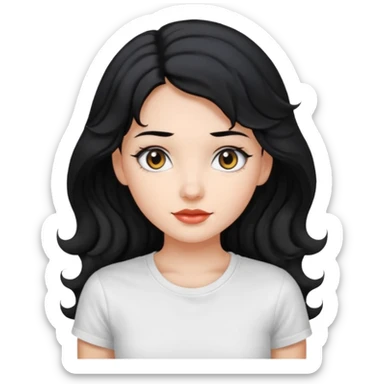 Beautiful girl,Black hair,wavy hair long hair,Black eyes, white T-shirt sticker