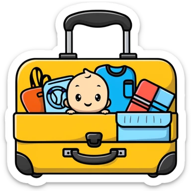 Baby travel suitcase with baby items peeking out sticker