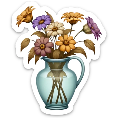 dead wilted flowers hanging in a vase sticker