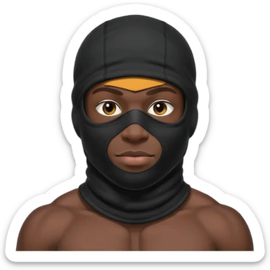 smug muscular african male black baraklava ski mask wearing guy with no top. sticker