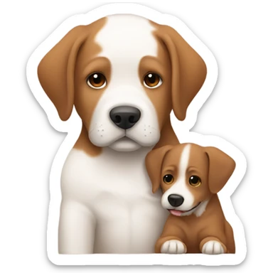 White baby with a brown dog cuddling sticker