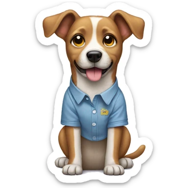 Dog with a shirt sticker
