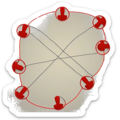 a conspiracy board with red string connecting warning signs sticker