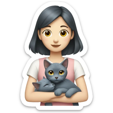 Japanese girl holding Two Russian Blue cats sticker