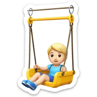 iOS-style 3D emoji: a colorful plastic child swing with a safety bar in front, hanging from two ropes, glossy surface and soft shadows sticker