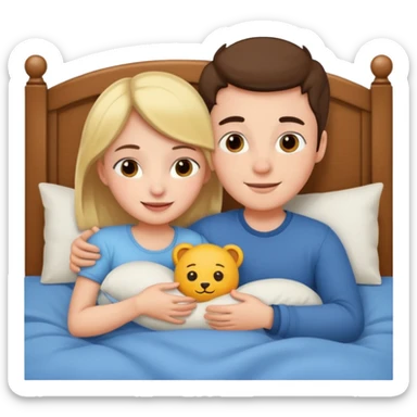 girl and boy cuddling in bed  sticker