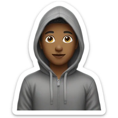 A boy wore hoodie where printed as ajee sticker