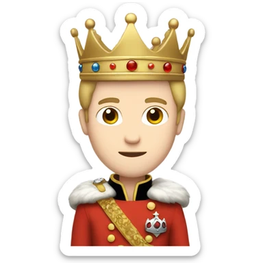 a prince with crown in his head, pale skin, brown short hair, and use red coat sticker