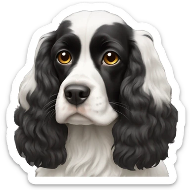 Small completely black king spaniel with white on chest sticker
