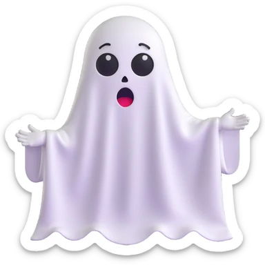 emoji dressed as a ghost with a sheet, showing fear, trembling, big eyes sticker
