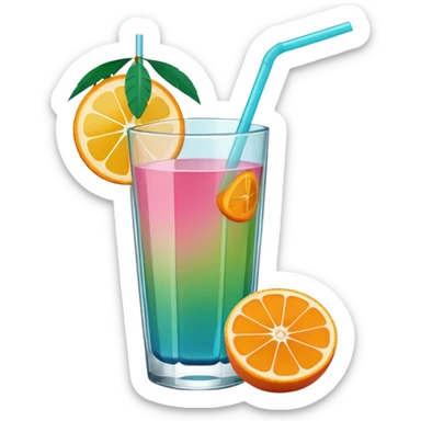 tropical greeni pink and blue mimosa with straw and orange on the side of the top sticker