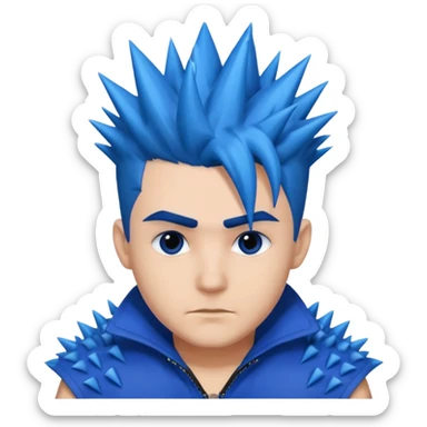 Man with blue spiky hair and fully black eyes sticker