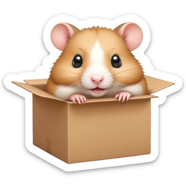  A very cute young  hamster  with one's head tilted to one side poked its paws out of the cardboard big box and placed them on top of it sticker