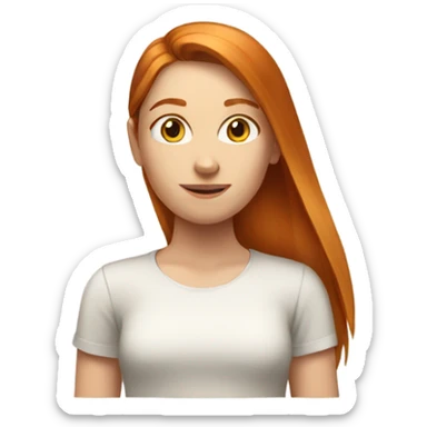 A girl has ginger, straight long hair. Her skin is white sticker